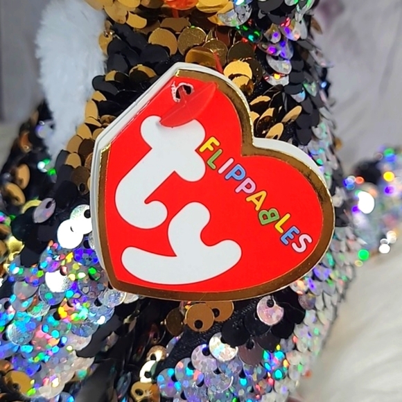 Ty Sterling Leopard Cat Sequin Flippables Ty Beanie Boos Plush Stuffed Animal - Picture 7 of 16